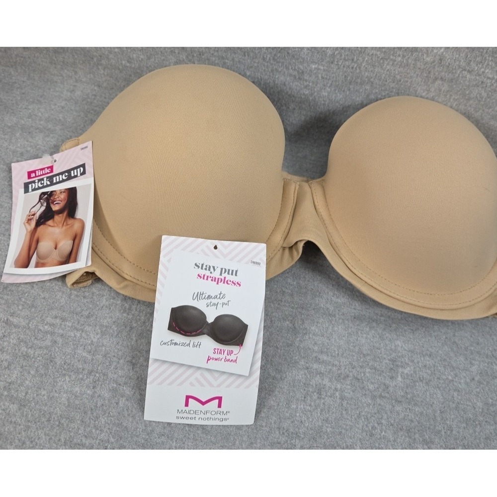 Maidenform‎ Stay Put Strapless Bra 34C Custom Lift Pick Me Up Power Band Tan NEW
